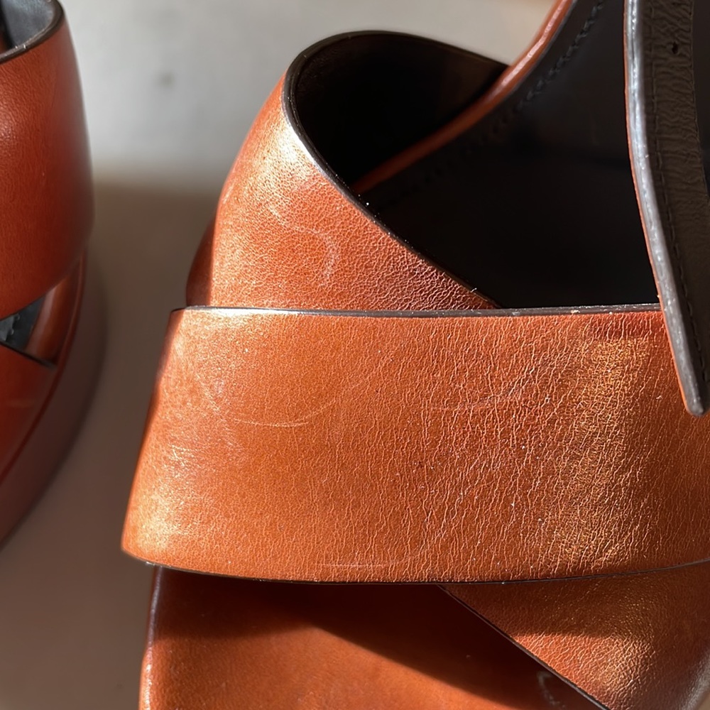 Saint Laurent Brown Leather Platform Sandals - Picture 12 of 13